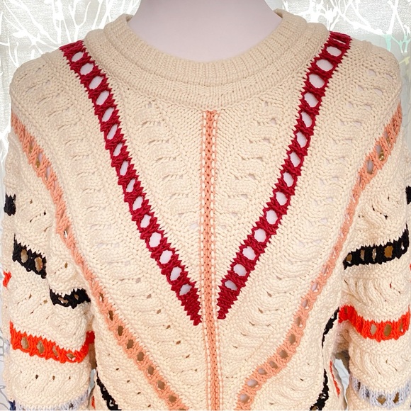 BA&SH COLORFUL STRIPE OPEN KNIT ECRU PULL GARDY SWEATER - Picture 2 of 14
